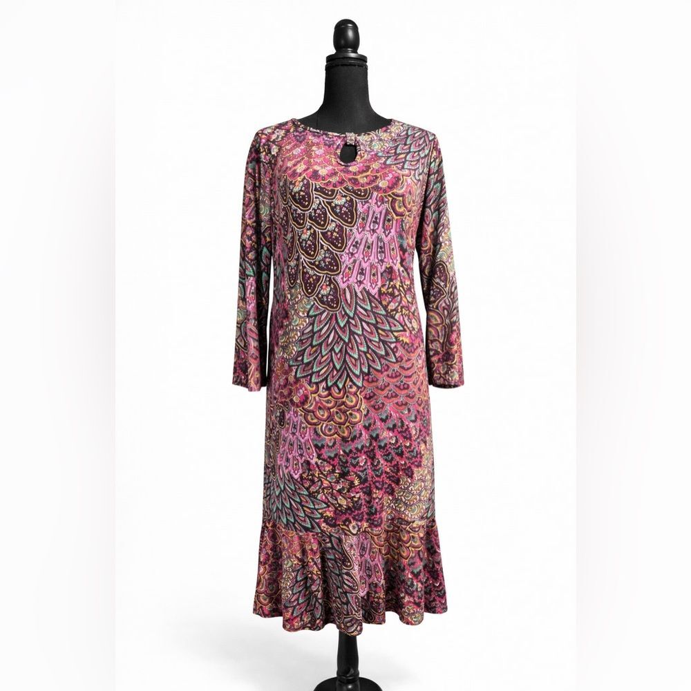 Indigo Moon Boho Printed Midi Dress Size L